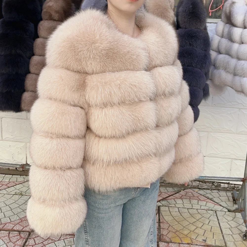 Fox Fur Coat - Slim Fit Women Winter Coat | Brown Real Fur Jacket With Hook Closure