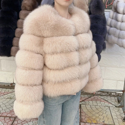 Fox Fur Coat - Slim Fit Women Winter Coat | Brown Real Fur Jacket With Hook Closure