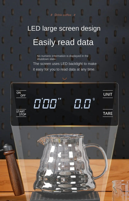 Digital Kitchen Scale - USB Charging Coffee Scale with Timer & LED Display