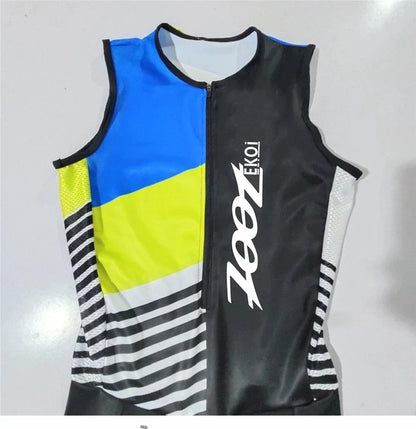 Men Cycling Jersey – Sleeveless Triathlon Cycling Wear with Breathable Shock Proof Pad