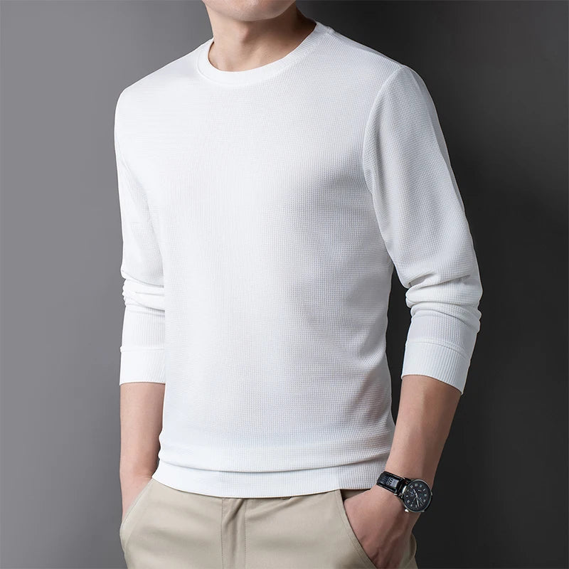 Men's Casual T-Shirt - Breathable Waffle Knit Long Sleeve Tee | Comfortable Spring Autumn Top