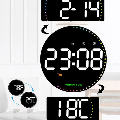 LED Wall Clock with Remote Control - Dual Alarms Calendar  Temperature Display Adjustable Brightness for Home Decor