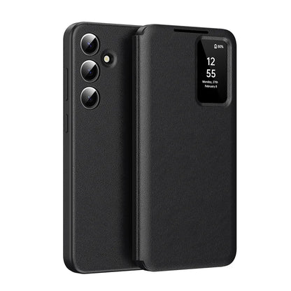 For Samsung Galaxy S25 S23 S24 S26 Ultra S25Plus Case Original PU Leather Card Pocke Flip Smart Display Transparent Window Cover