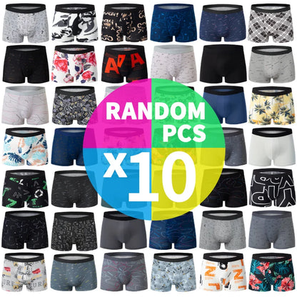 Mens 10-Piece Fashion Underwear Set - Comfortable Large Size Printed Boyshorts