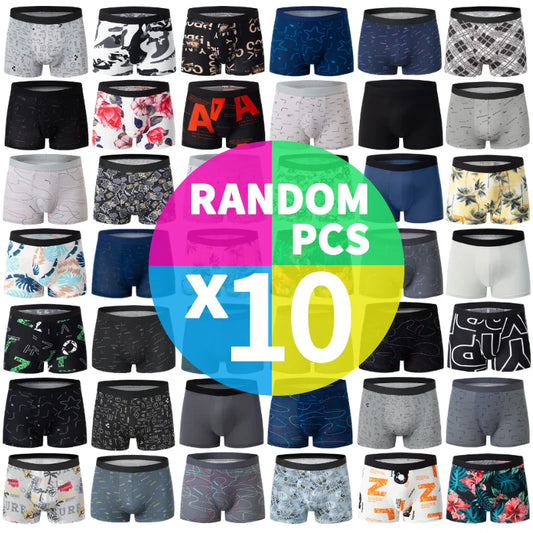 Mens 10-Piece Fashion Underwear Set - Comfortable Large Size Printed Boyshorts