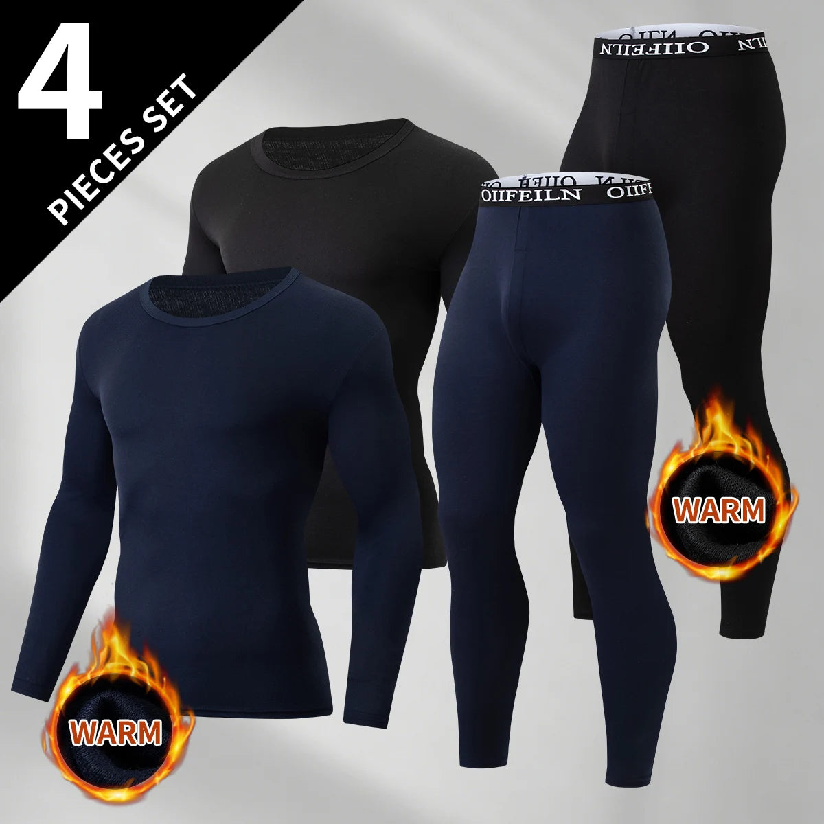 Men's Autumn/Winter Warm Underwear Set Solid Color Multi Color Round Neck Long Sleeve Top Letter Elastic Waist Casual Pants