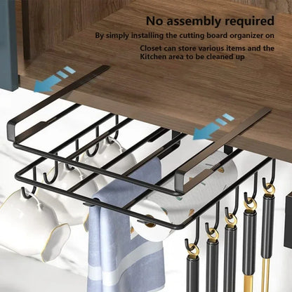 Under Cupboard Organizer Rack - Kitchen Storage Rack with Cutting Board Holder & Paper Towel Hanger