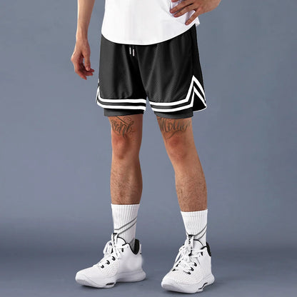 1pcs Men Basketball Sport Shorts Boy Gym Running Short Male 2 In 1 Quick Dry Workout Training Fitness Mesh Breathable Short Pant