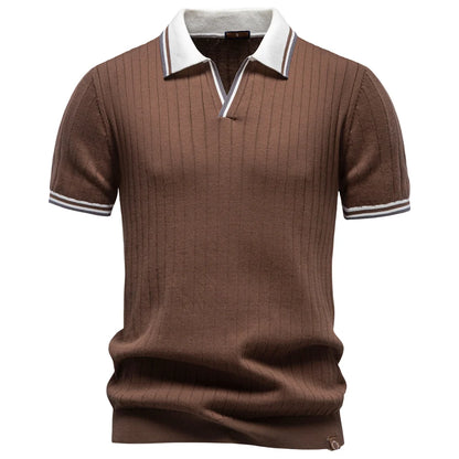 AIOPESON 100% Cotton Soft Skin Friendly Polo Shirt for Men Collar Solid Color  Old Money Style Elegant Casual Polo Men Clothing