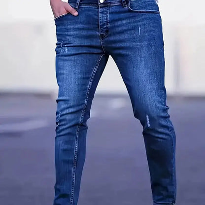 Men's Slim Fit Stretch Denim Jeans with Ripped Detail & Contrast Stitching, Fashion Streetwear Casual Trousers for Daily Wear