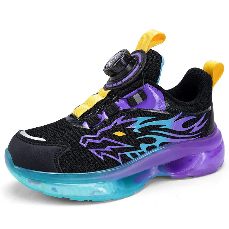 Children's Running Shoes Rotating Buckle Lightweight Outdoor Sports Walking Shoes Breathable Non-Slip Casual Sneakers for Kids