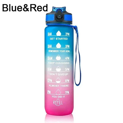 1L Sports Water Bottle with Straw and Time Marker Plastic Motivational Water Bottle Drinking Bottle Leakproof for Fitness Gym