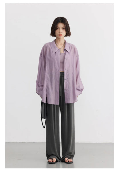 CHIC VEN Women Thin Shirt Long Sleeve Casual Loose Slightly Transparent Cool Blouses Woman Solid Design Female Top Summer 2026