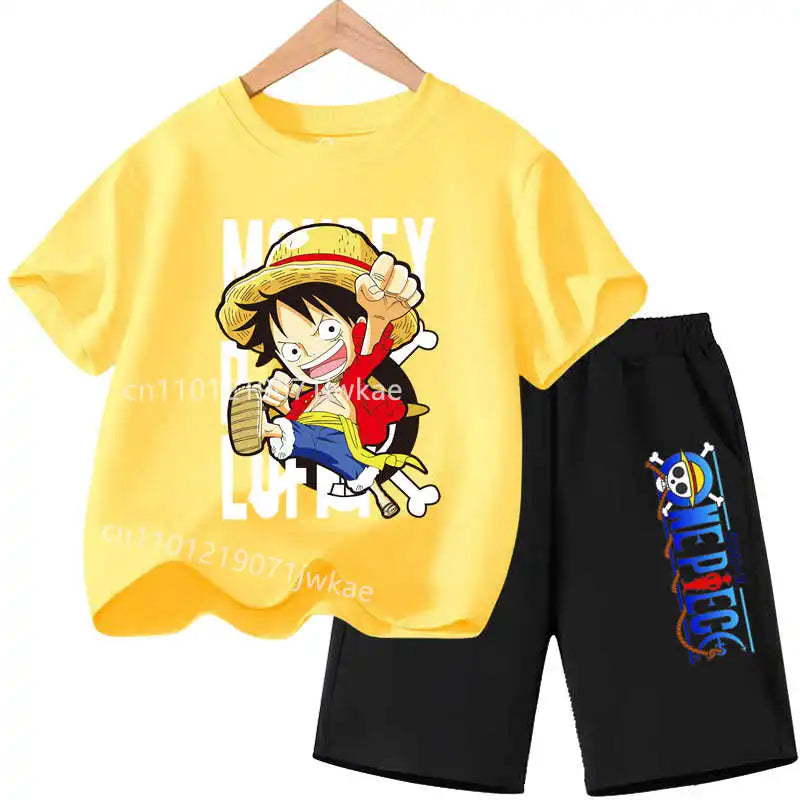 One Piece Kids Outfit Chopper Luffy Tracksuit Suit Children Summer Short Sleeve Clothes Set Anime Boy Girl T Shirt Shorts 2pcs