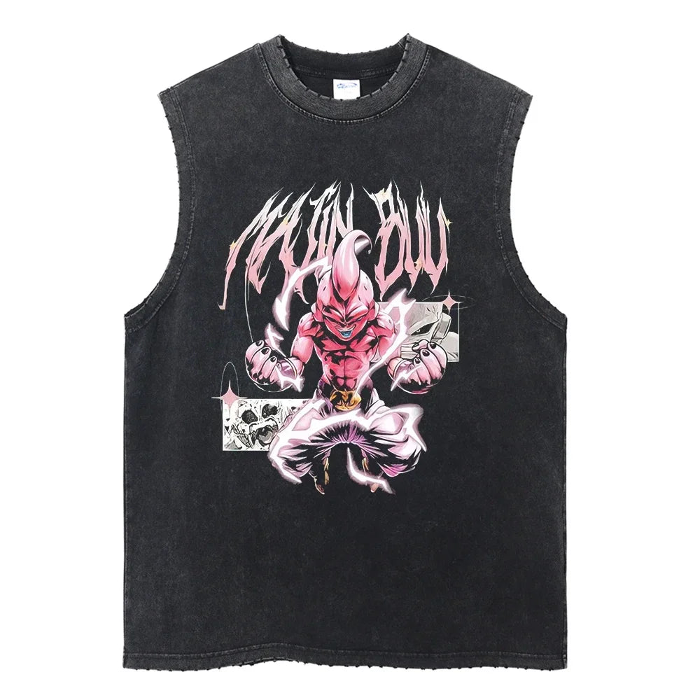 Vintage Vest Washed T-Shirt Anime Dragon Ball Graphic Tank Top Cotton Sleeveless Streetwear Loose GYM T Shirt Men's Clothing
