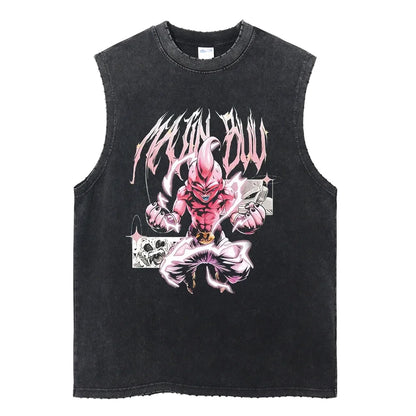 Vintage Vest Washed T-Shirt Anime Dragon Ball Graphic Tank Top Cotton Sleeveless Streetwear Loose GYM T Shirt Men's Clothing
