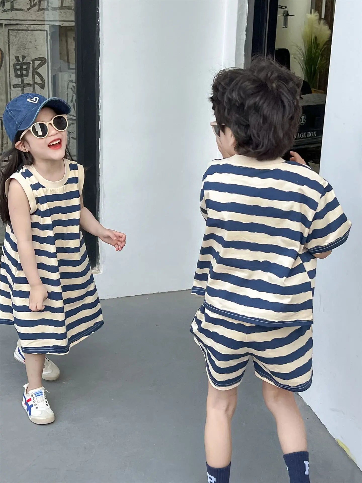 1pcs Summer Chldren Boy Stripe Short Sleeve Tops+Shorts Set Girl Sleeveless Vest Skirt Kids Toddler Fashion Leisure Clothes Set