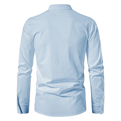 New Men's Casual Blouse Cotton Linen Shirt Tops Long Sleeve Tee Shirt Spring Autumn Slanted Placket Vintage Yoga Shirts