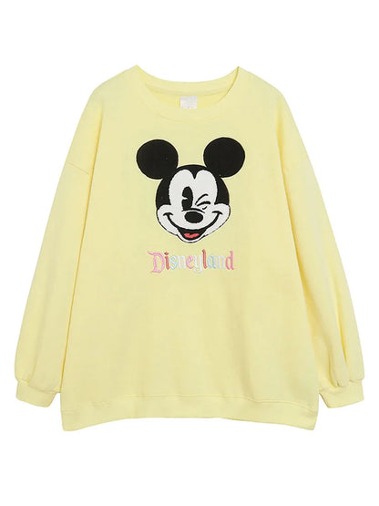 Disney World Disneyland Embroidery Sweatshirt Women Casual Fleece Jumper Mickey Daisy Duck Cartoon Loose Pullover Top O Neck