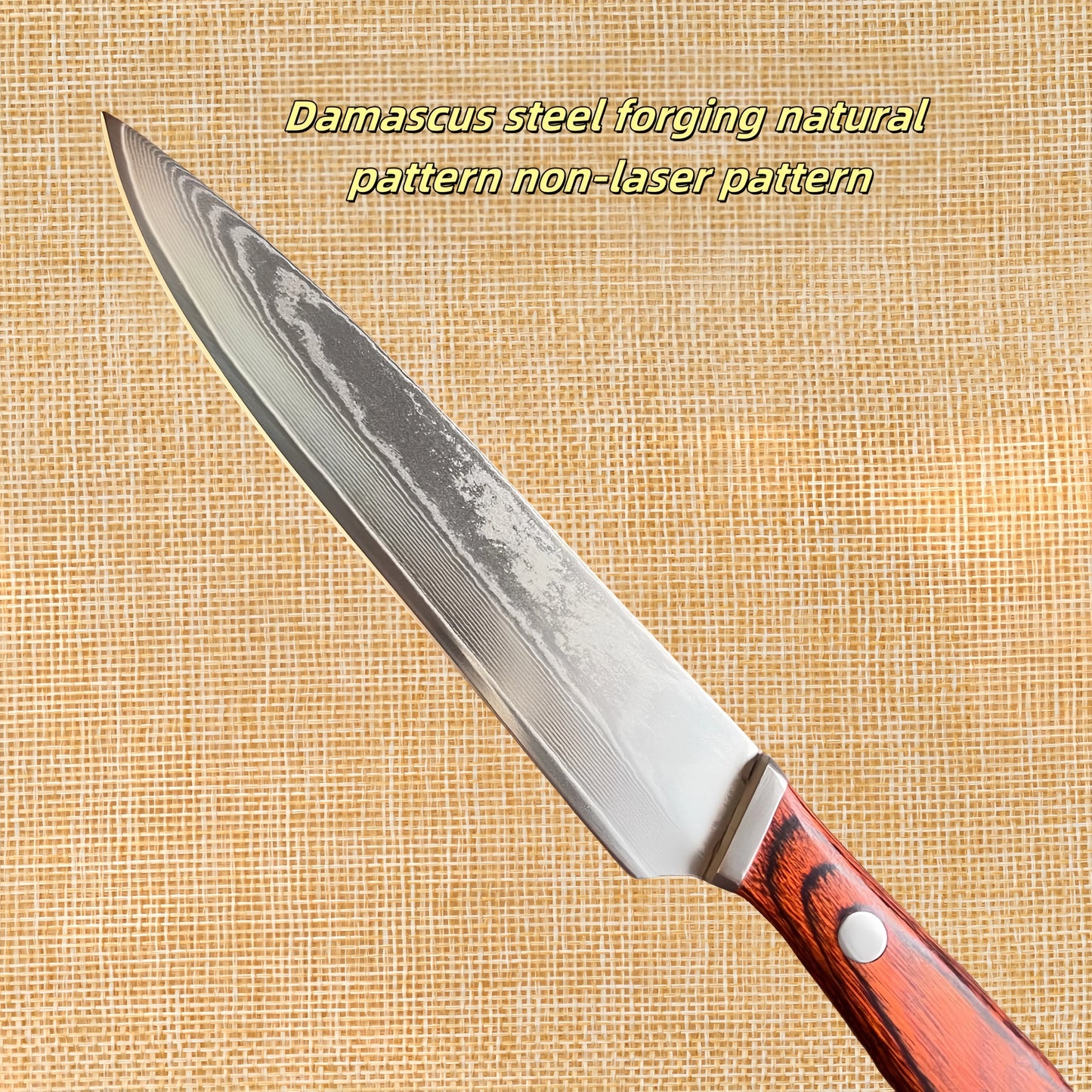 Damascus Steel VG10 Steak Knife - Premium Wood Handle Chef Cutlery with Sheath