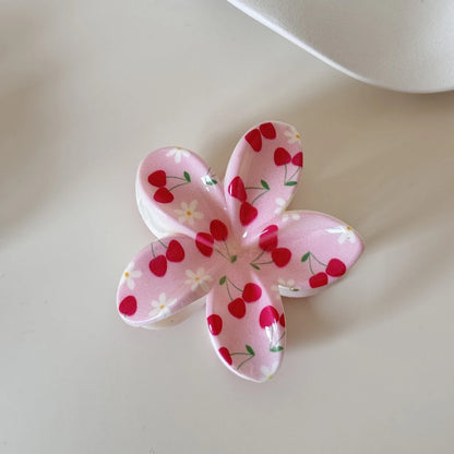 2026 New Trend Cute Flower Shape Hair Claw Set Sweet Cherry Print Hair Clips Hair Accessories For Women Girls Daily Summer Wear