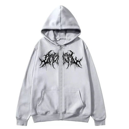 Y2K Zip-Up Hoodie, Men, Clothes with Graphic Prints, Hip Hop Style, Gothic 2025 Autumn Winter Keep Warm Long Sleeves Sweatshirt