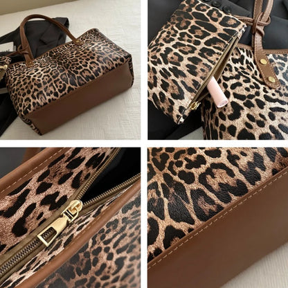 Leopard Print Tote Bag - Women's PU Leather Large Capacity Casual Travel Purse