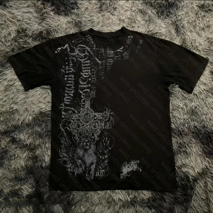 Summer Classic Y2K Gothic Style T-shirt Print Oversized T Shirt High Street Shirts Round Neck Cotton Tops Mens Women T Shirt Tee