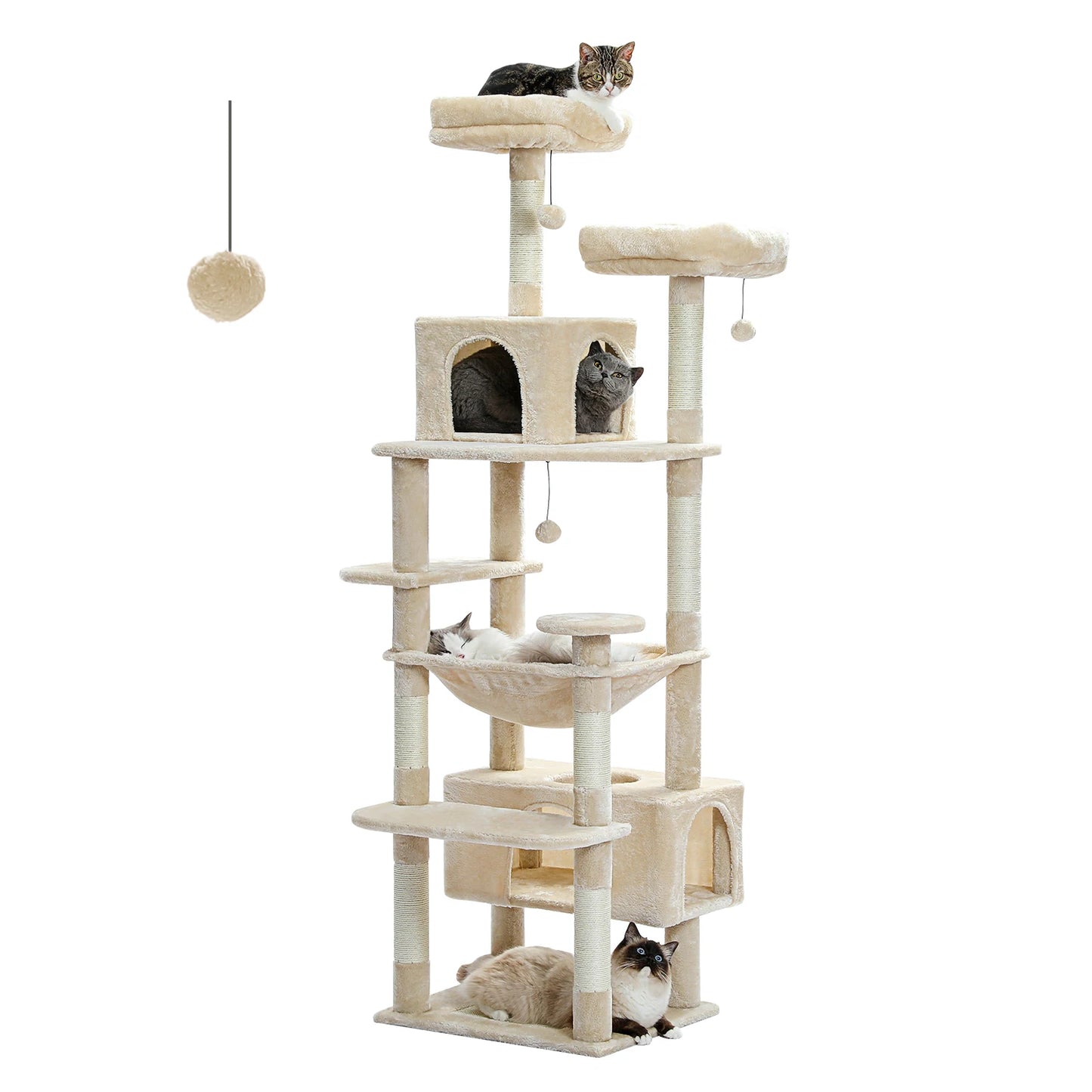 Large Cat Tree - Multi Level Indoor Cat Tower With Sisal Covered Posts & Spacious Condo