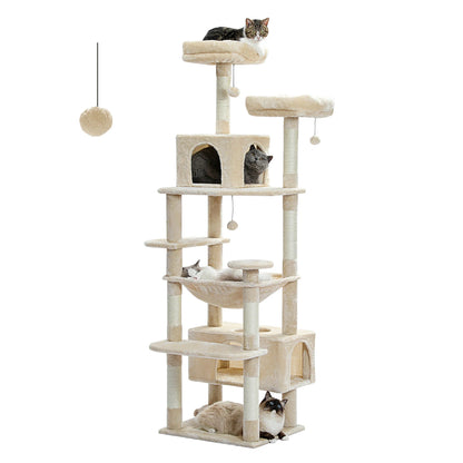 Large Cat Tree - Multi Level Indoor Cat Tower With Sisal Covered Posts & Spacious Condo