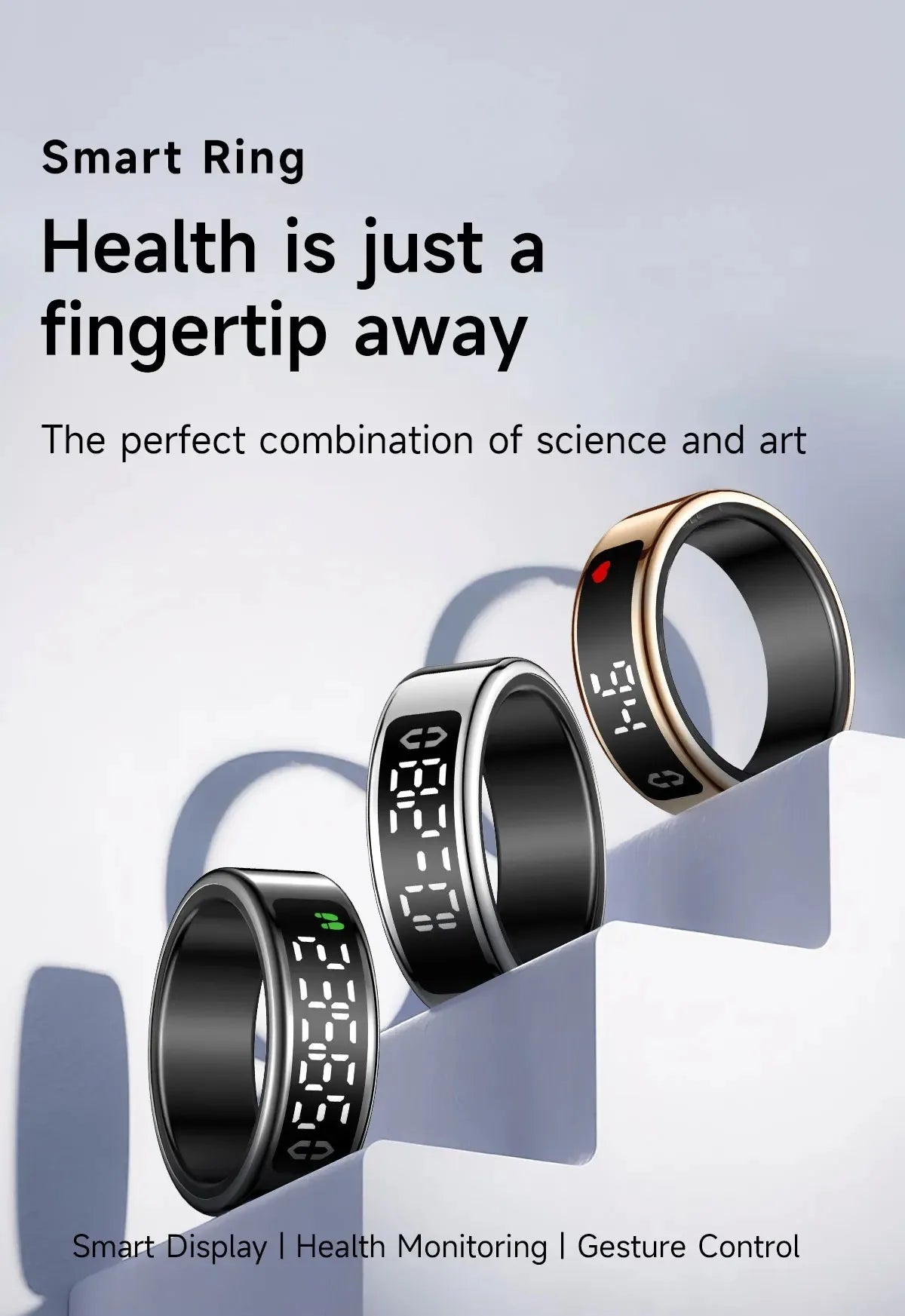 SY01 Smart Ring With LED Screen Bluetooth Health Monitoring Blood Oxygen Sleep Heart Rate Multi-sport Modes Waterproof IP68&5ATM