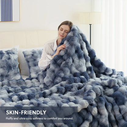 Cozy Faux Rabbit Fleece Blanket - Soft Warm Throw for Bedroom and Living Room - ZOOMNSTORE