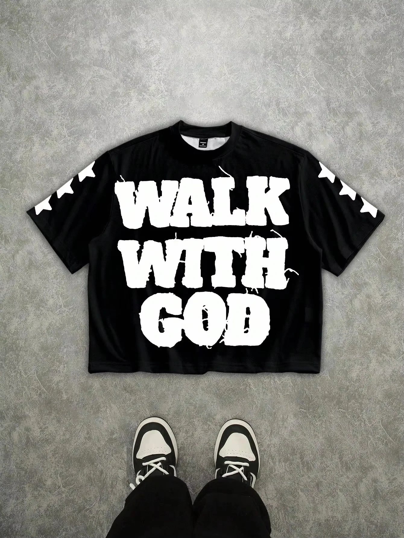 Walk with God Faith Quote Oversized T Shirt Men Women Christian Religious Graphic Short Sleeve Crew Neck Streetwear Tops 2026