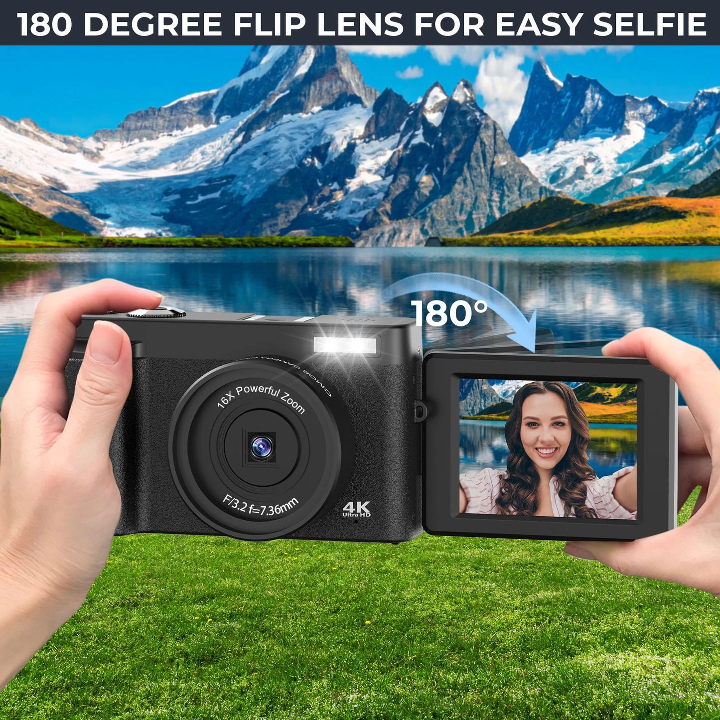 4K Digital Camera - 48MP Compact Flip Screen Camera With Autofocus & Pause Recording