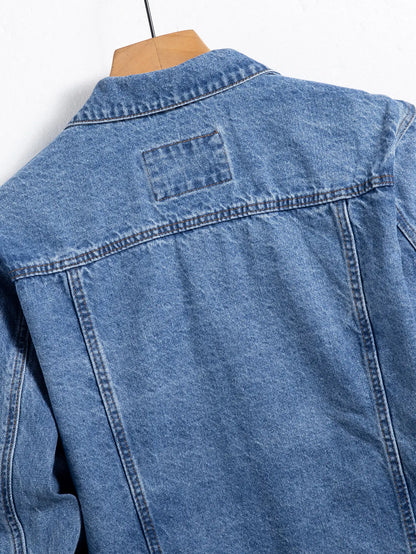 Men's Blue Denim Jacket for Spring and Autumn. Multi-Pocket Design. Regular Size with a Stylish Street Casual Style.