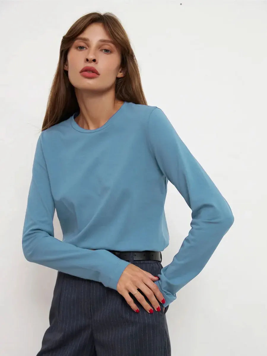 Cotton Loose T Shirt - Women's Casual Tops | Oversized Long Sleeve Basic Solid Shirt