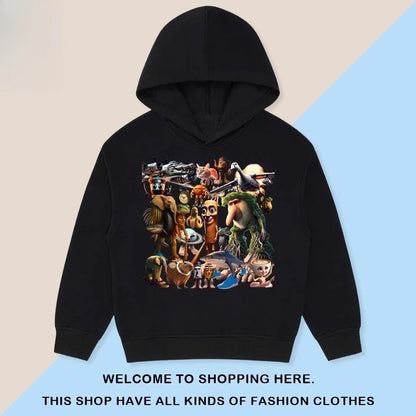 Kids Cartoon Hooded Sweatshirt - Classic Tung Tung Mountains and Seas Design - ZOOMNSTORE