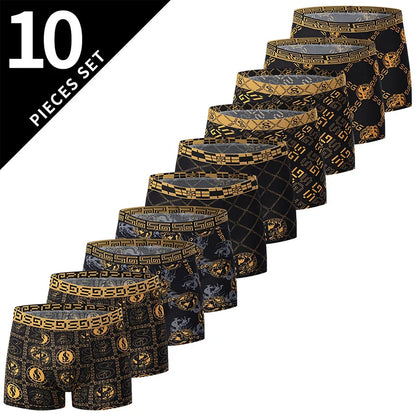 Mens 10-Piece Fashion Underwear Set - Comfortable Large Size Printed Boyshorts