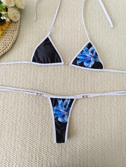 Sexy Thong Bikini - Micro Bikinis Two Piece Swimwear Set | Striped Print Beach Bathing Suit