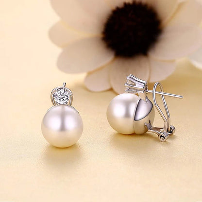 Imitation Pearl Stud Earrings – Brilliant CZ Accents