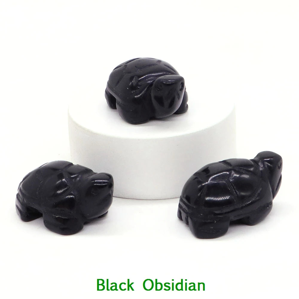 1.2" Mini Natural Crystal Stone Turtle Statue Reiki Healing Tortoise Figurine Amulet Fengshui Sculpture for Home Office Decor