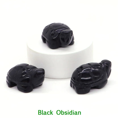 1.2" Mini Natural Crystal Stone Turtle Statue Reiki Healing Tortoise Figurine Amulet Fengshui Sculpture for Home Office Decor