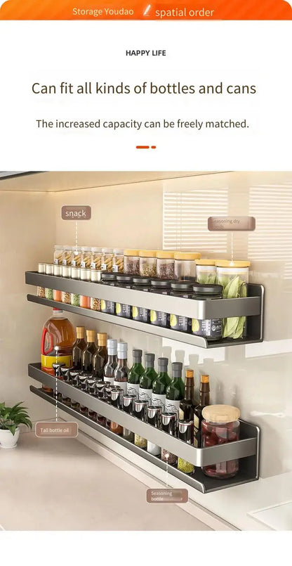 Multifunctional Wall-Mounted Spice Rack Kitchen Condiment Storage Shelf Holds Seasonings Tools Essential Kitchen Organizer Shelf