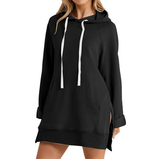 Women Hoodie Dress Slit Hem Drawstring Loose with Big Pocket Hooded Pullover Mid Length Top Commuting Dating Sport HoodieCYXX385