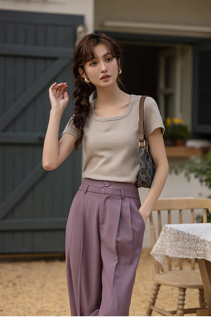 Women's Square-Neck T-Shirt – Elegant Cotton Short-Sleeve Top