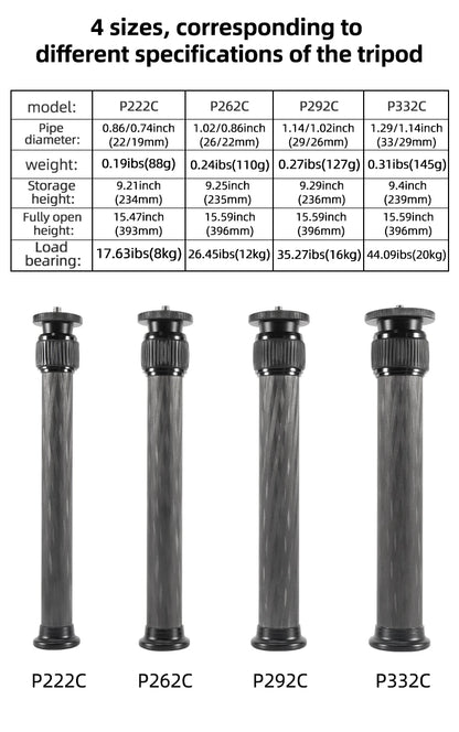 Selfie Stick With 1/4 or 3/8 Screw Tripod Carbon Fiber Central Axis Extension Rod Adjustable Extension Rod for DSLR Cameras