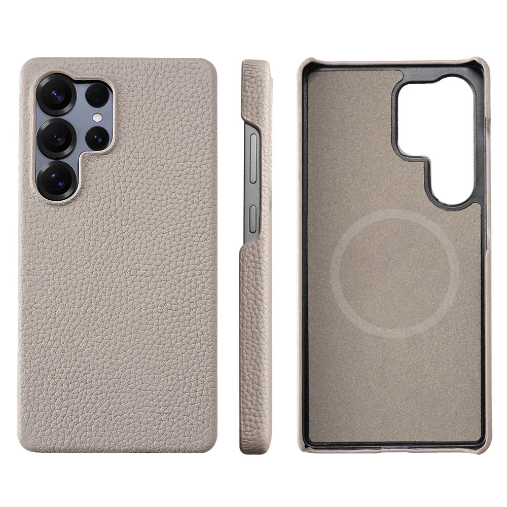Magsafe Case Samsung - Genuine Cowhide Leather Magnetic Phone Protector for Galaxy S24 Ultra