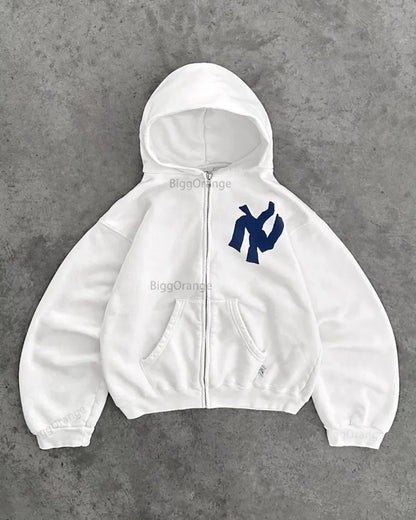 Y2K Harajuku Fashion Letter Pattern Printed Hooded Sweatshirt Hip Hood Casual Loose Men and Women Oversized Zipper Sweatshirt