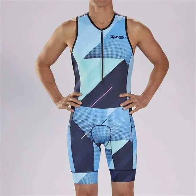 Men Cycling Jersey – Sleeveless Triathlon Cycling Wear with Breathable Shock Proof Pad