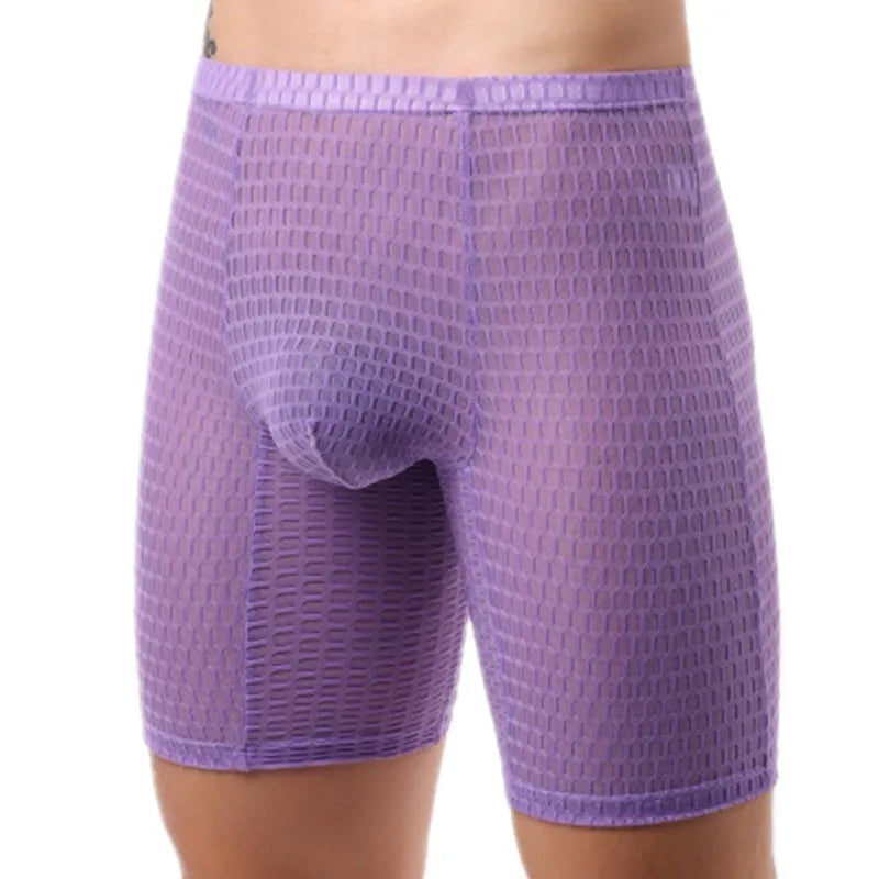 Mens Underpant Solid Transparent Mesh Boxers Shorts Man Soft Lace Underwear Breathable U Convex Pouch Panites Cueca Calzoncillo
